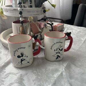 Rae Dunn Disney Mickey and Minnie Mouse Mug Set - Black, Red, and White